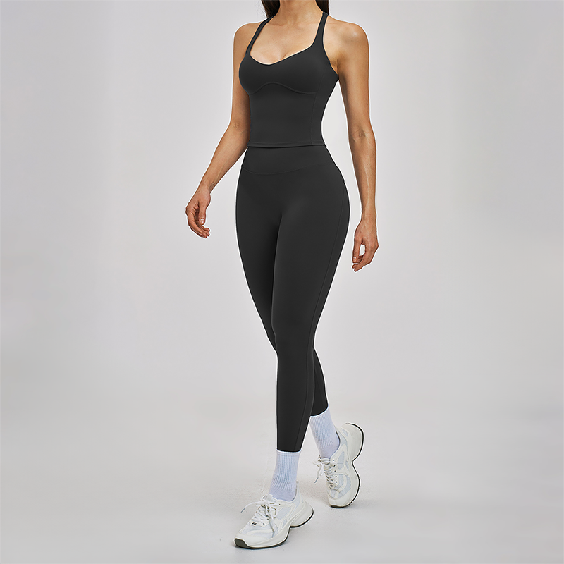 Wholesale Cross Back Tank Top+High Waist Legging 2-piece Set