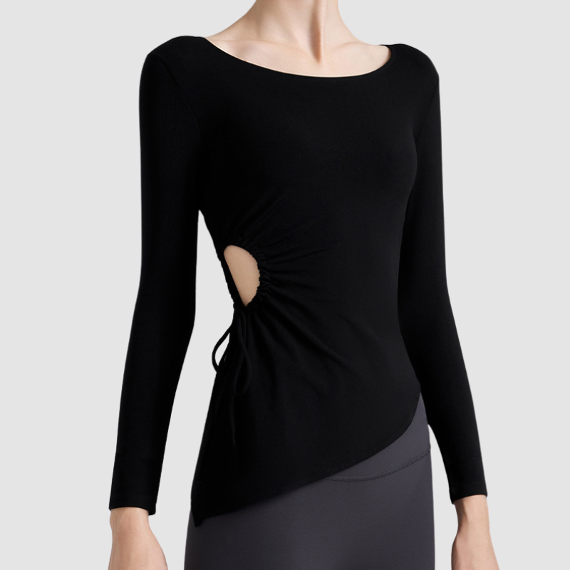Wholesale Women's Ruched Drawstring Long-Sleeve Yoga Top – Slim Fit Activewear