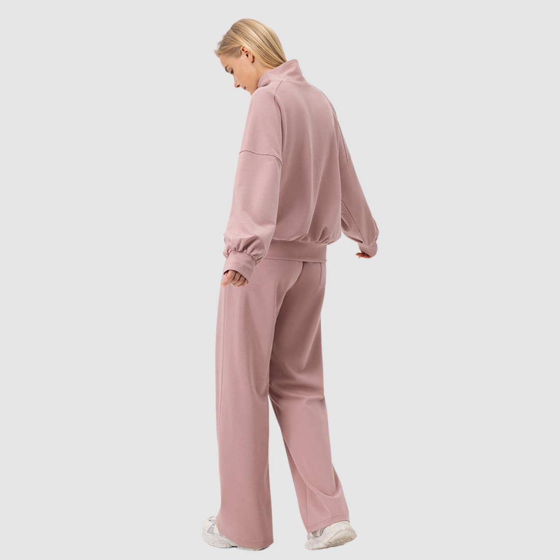 Wholesale Women’s Stand-Collar Lounge Set – Long Sleeve Sweatshirt & Wide-Leg Pants