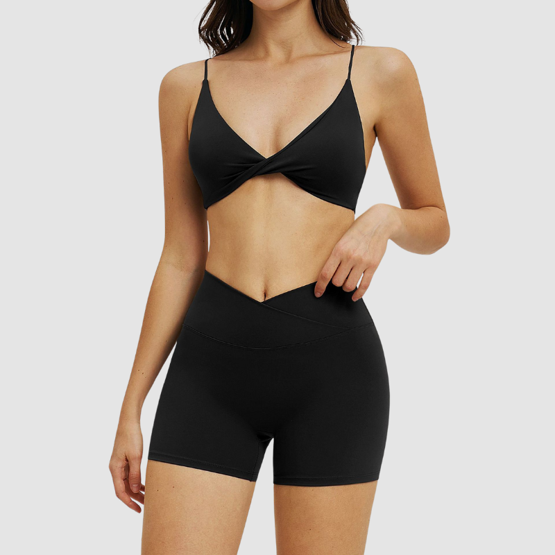 Wholesale thin-strap sports bra + shorts 2-piece set