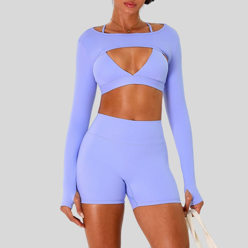 Naked Feel Sport Bra with Cover and Shorts 3-Piece Set