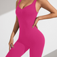 V-neck backless ribbed wide leg double strap yoga jumpsuit