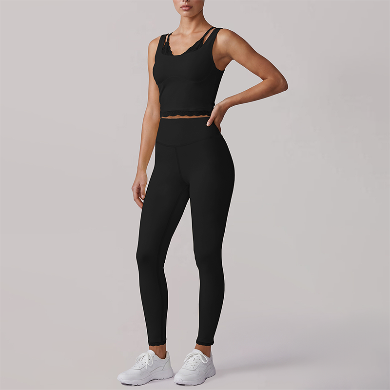 Wholesale Women's fake two-piece tank top & High-Waist Leggings Set - Naked Feel Yoga Gym Activewear
