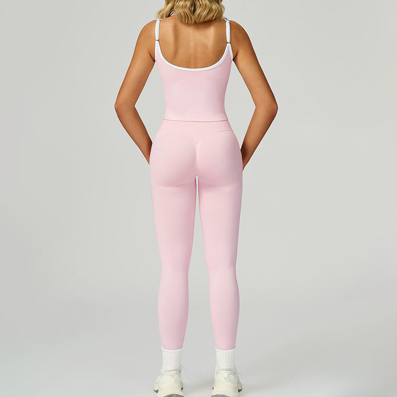 Seamless Contrasting Color tank top + High-waisted leggings 2-Piece Set