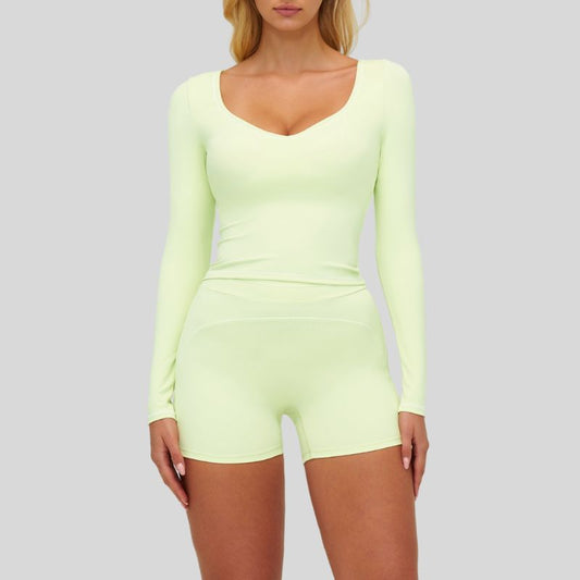 Wholesale Color-blocked long-sleeved sports top+High waisted | Wonderxfans bulk activewear