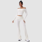 Wholesale off-the-shoulder yoga top + flared pants