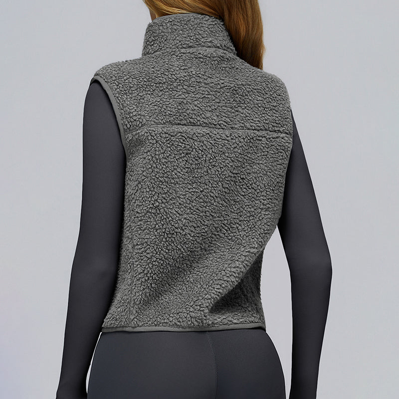 Stand collar plus velvet sleeveless zipper sports vest