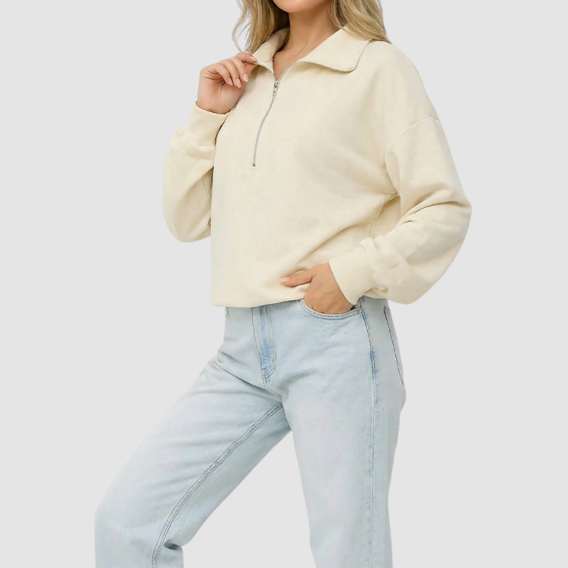 Wholesale Women's Casual Zip Collar Long Sleeve Pullover Sweatshirt – Relaxed Fit Athleisure