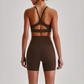 Wholesale Brushed Naked-Feel Open-Back Sports Bra & High-Waist Shorts Set – Sculpting Yoga 2-Piece