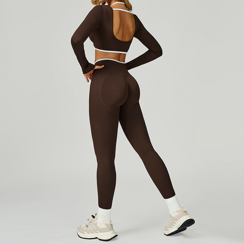 Seamless halter Contrasting Color top + High-waisted leggings 2-Piece Set