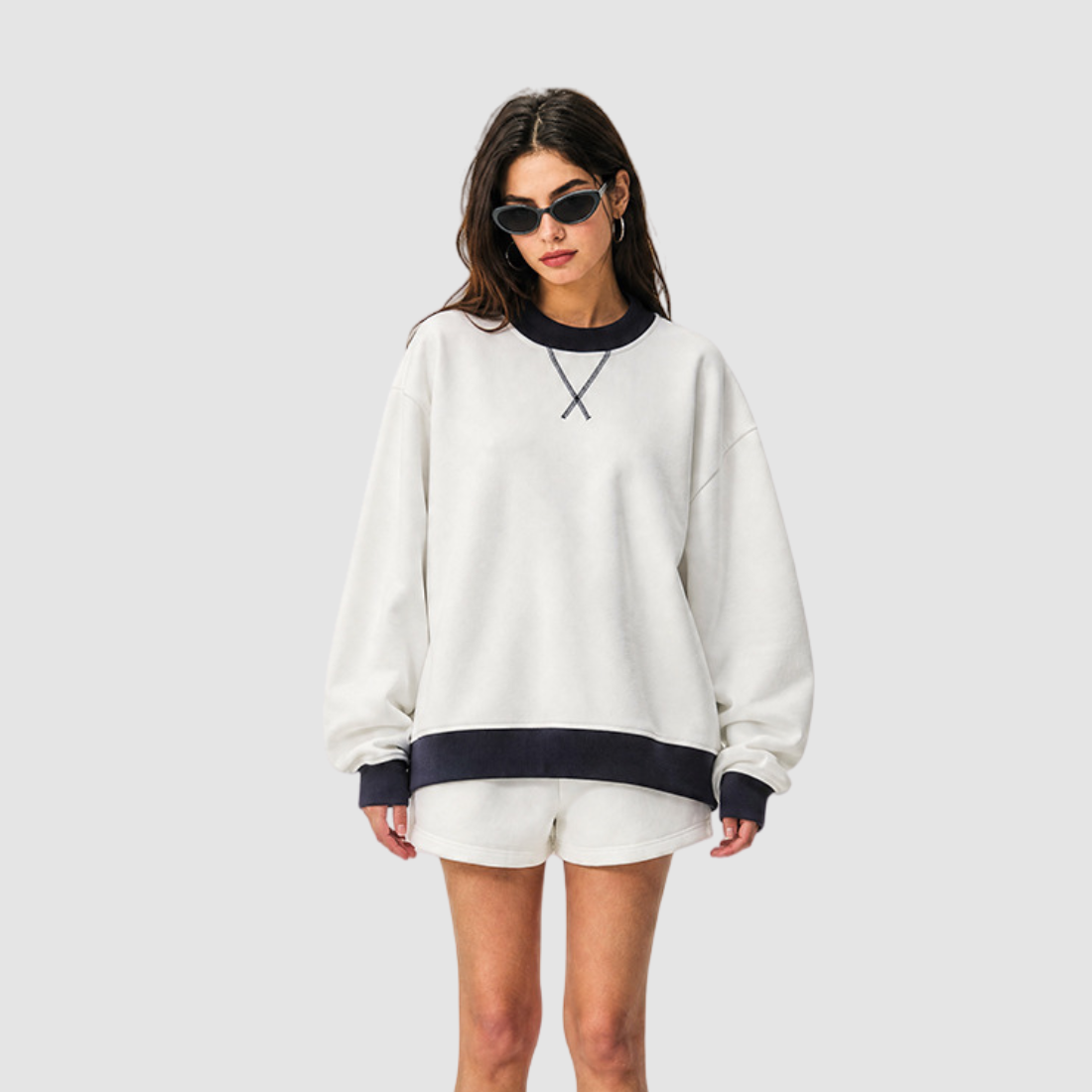 Wholesale Women’s Fleece-Lined Contrast Mock-Neck Sweatshirt