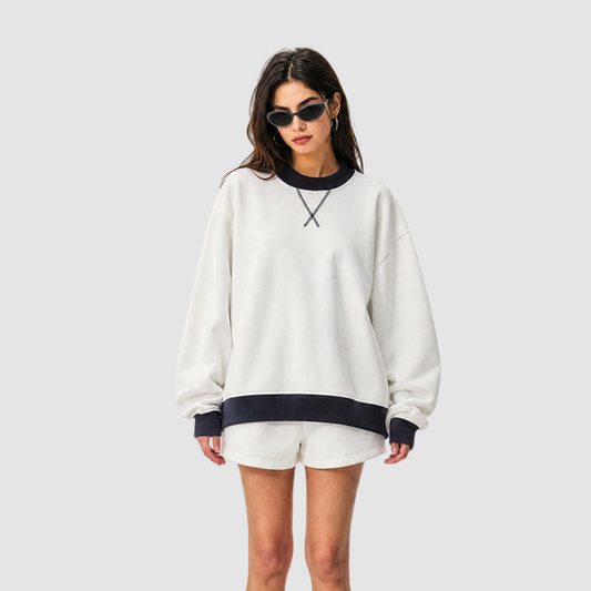 Wholesale Women’s Fleece-Lined Contrast Mock-Neck Sweatshirt