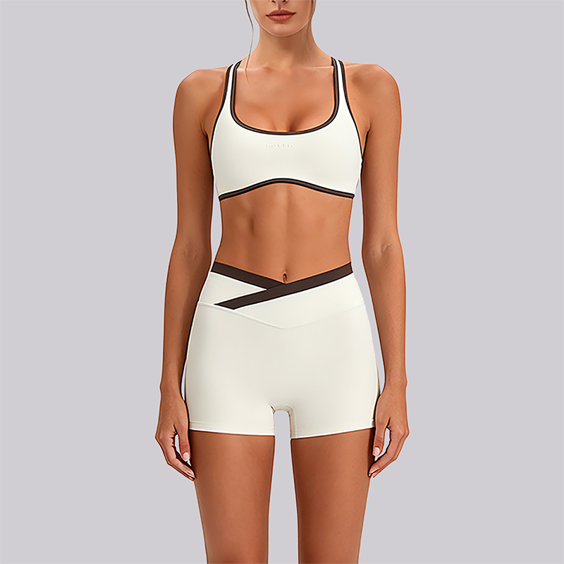Wholesale Women's Color Block Cross-Back Sports Bra & High-waist Short (Pre-sale)