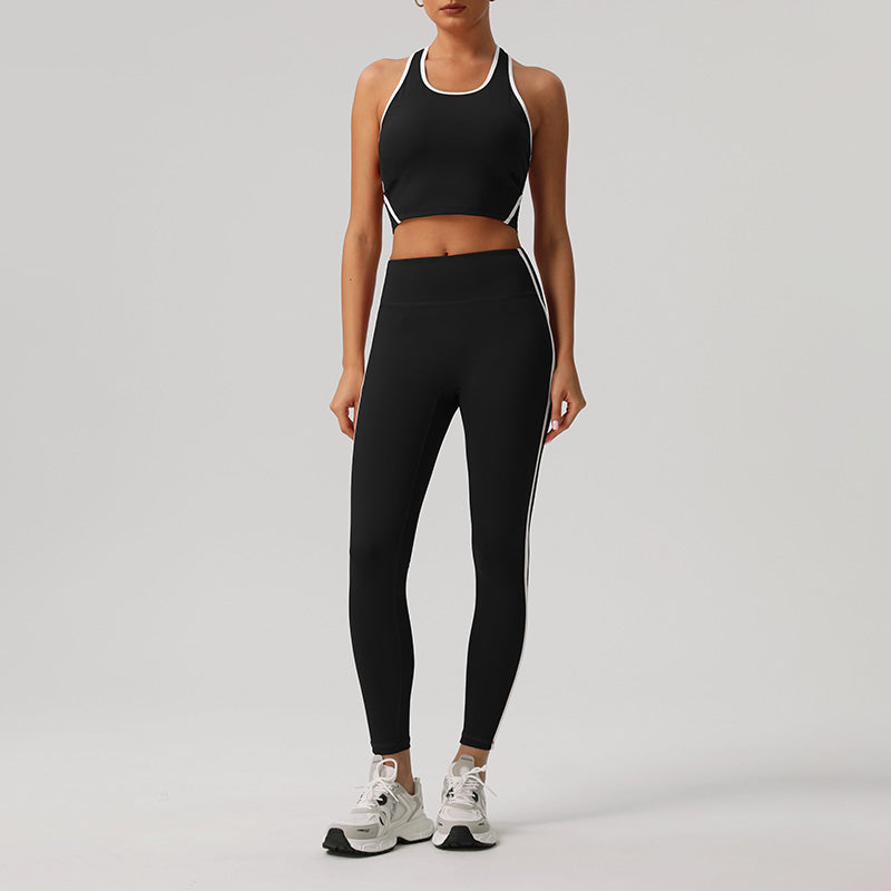 Color-Blocked Racerback Crop Top + High-Waisted Color-Blocked Leggings 2-Piece Set