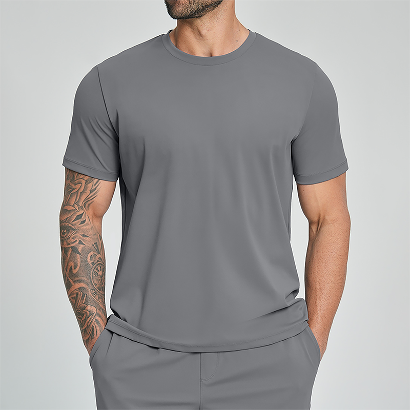 Wholesale Men's Drop-Shoulder Round-Neck Athletic T-Shirt – Breathable Workout Tee