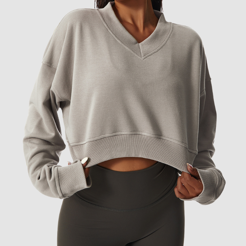 Wholesale Women's Oversized Long Sleeve V-Neck Athletic Sweatshirt – Casual Fitness Pullover