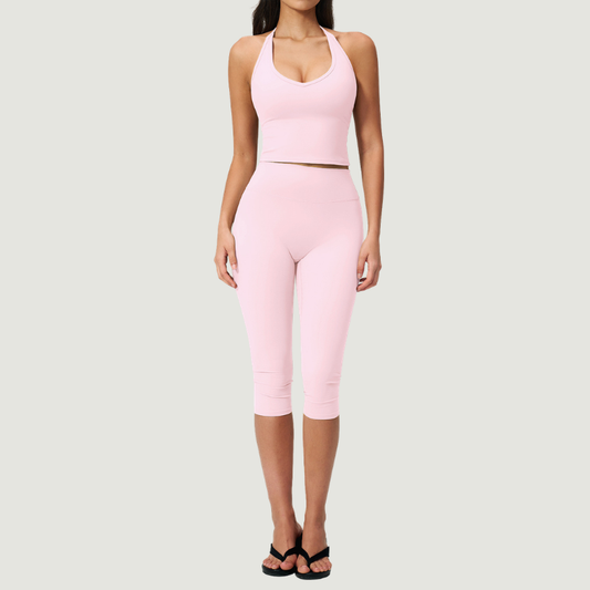 Wholesale Women's Seam-Detail Tank Top + Mid-Length Shorts Set – Butt-Lifting Yoga Gym Activewear