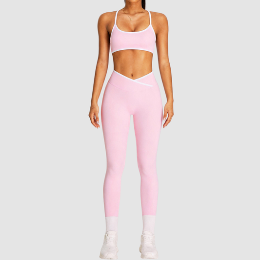 Wholesale Women's Color Block Cross-Back Sports Bra & High-Waist Leggings Set – Naked Feel Yoga Gym Activewear