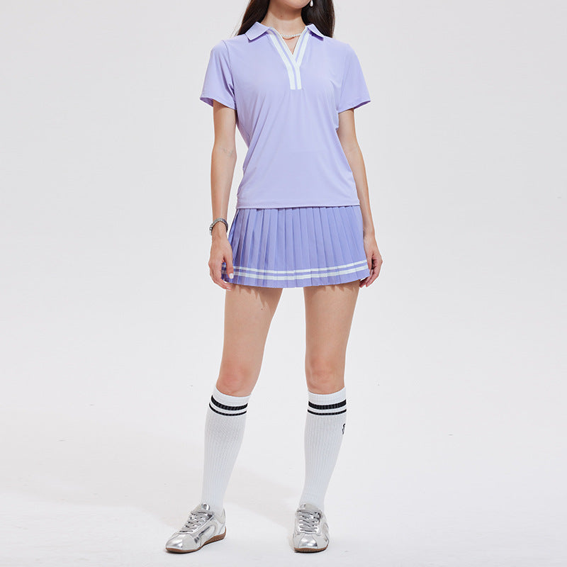 Color-block Polo-V pleated golf skort set
