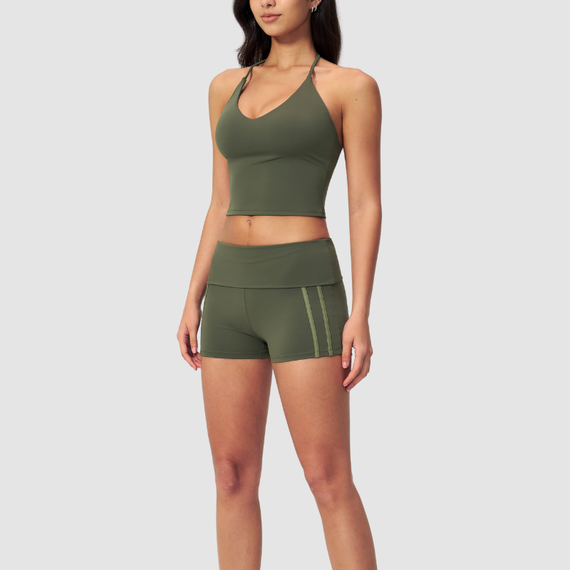 Wholesale Color Block V-Neck Sports vest & Fold-Up Shorts Set