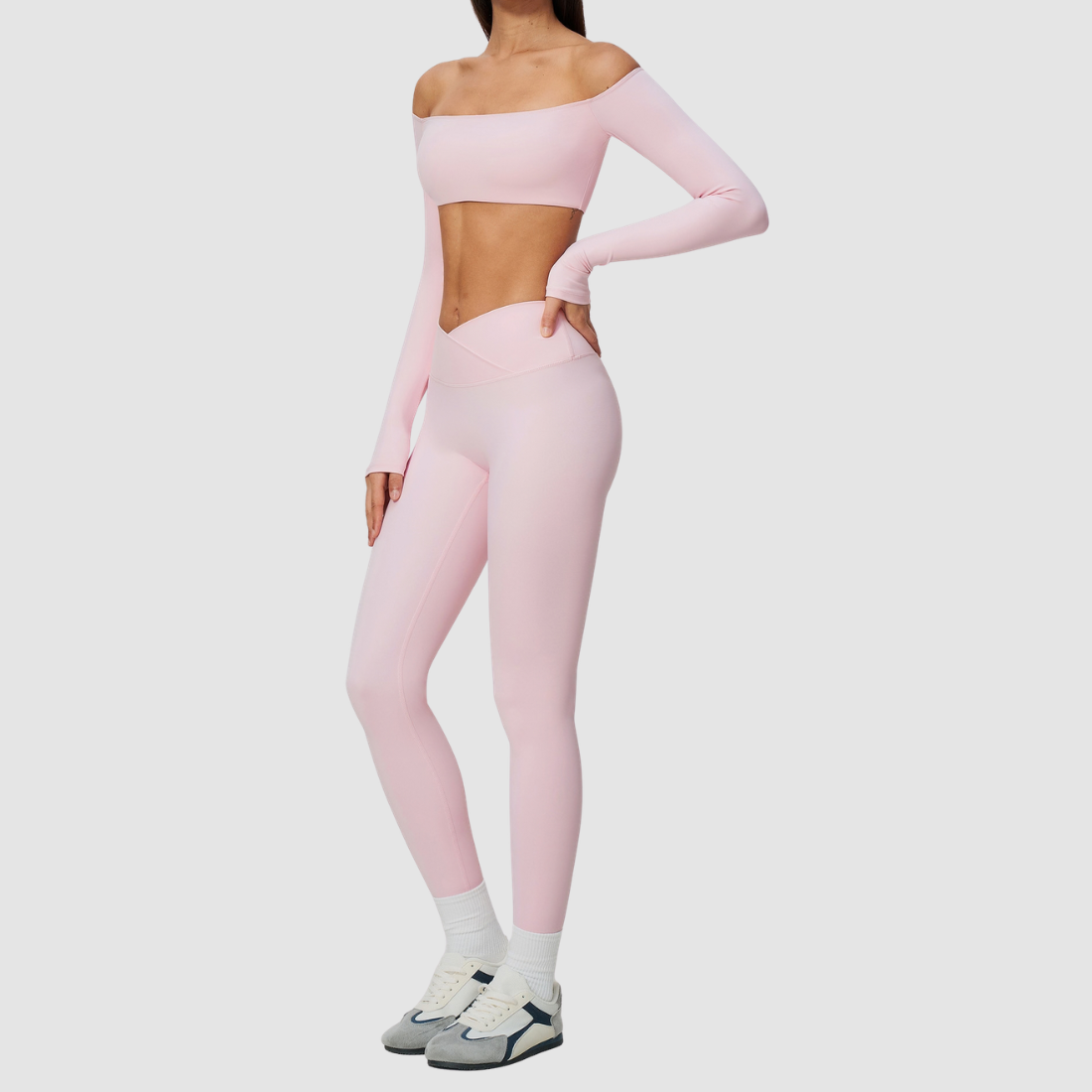 Wholesale Women's One-Shoulder Long-Sleeve Top+Yoga Leggings Set