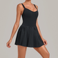 Wholesale Women's Fake Two-Piece Tennis Dress – Anti-Exposure Pleated Yoga Skirt w/ Built-in Shorts