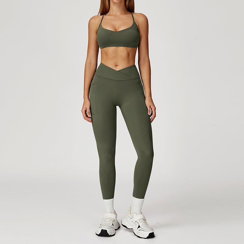 Thin Straps Bra + V-Shaped Waistline Leggings 2-Piece Set