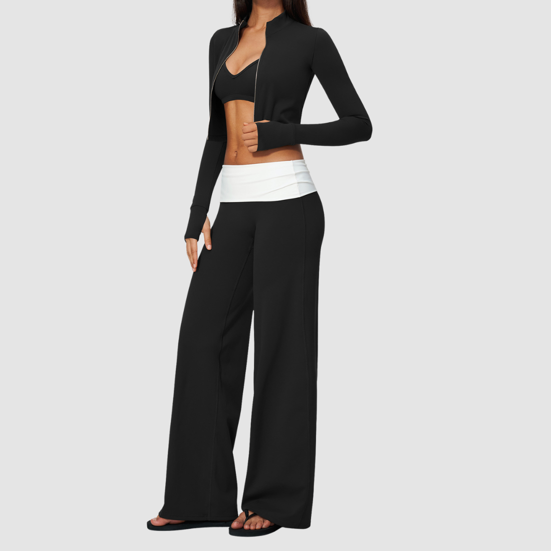 Wholesale Women’s 3-Piece Zip Jacket, Sports Bra & Wide-Leg Yoga Pants Set