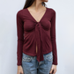 Wholesale Modal-Blend Tie-Front Bow Long-Sleeve Fitted T-Shirt – Elegant Slim-Fit Top