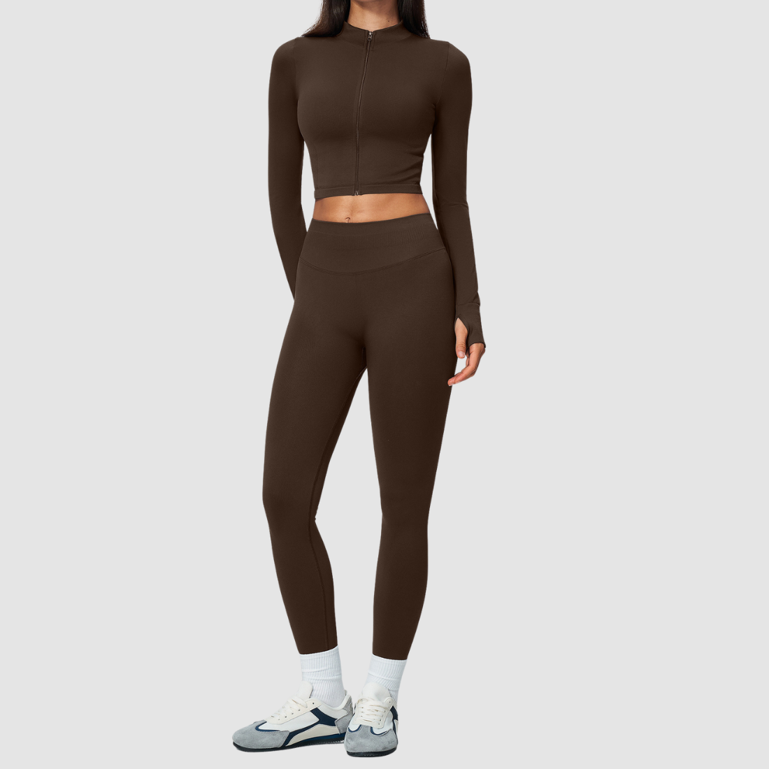Wholesale Women's Cropped Stand-Collar Jacket & Leggings Yoga Set