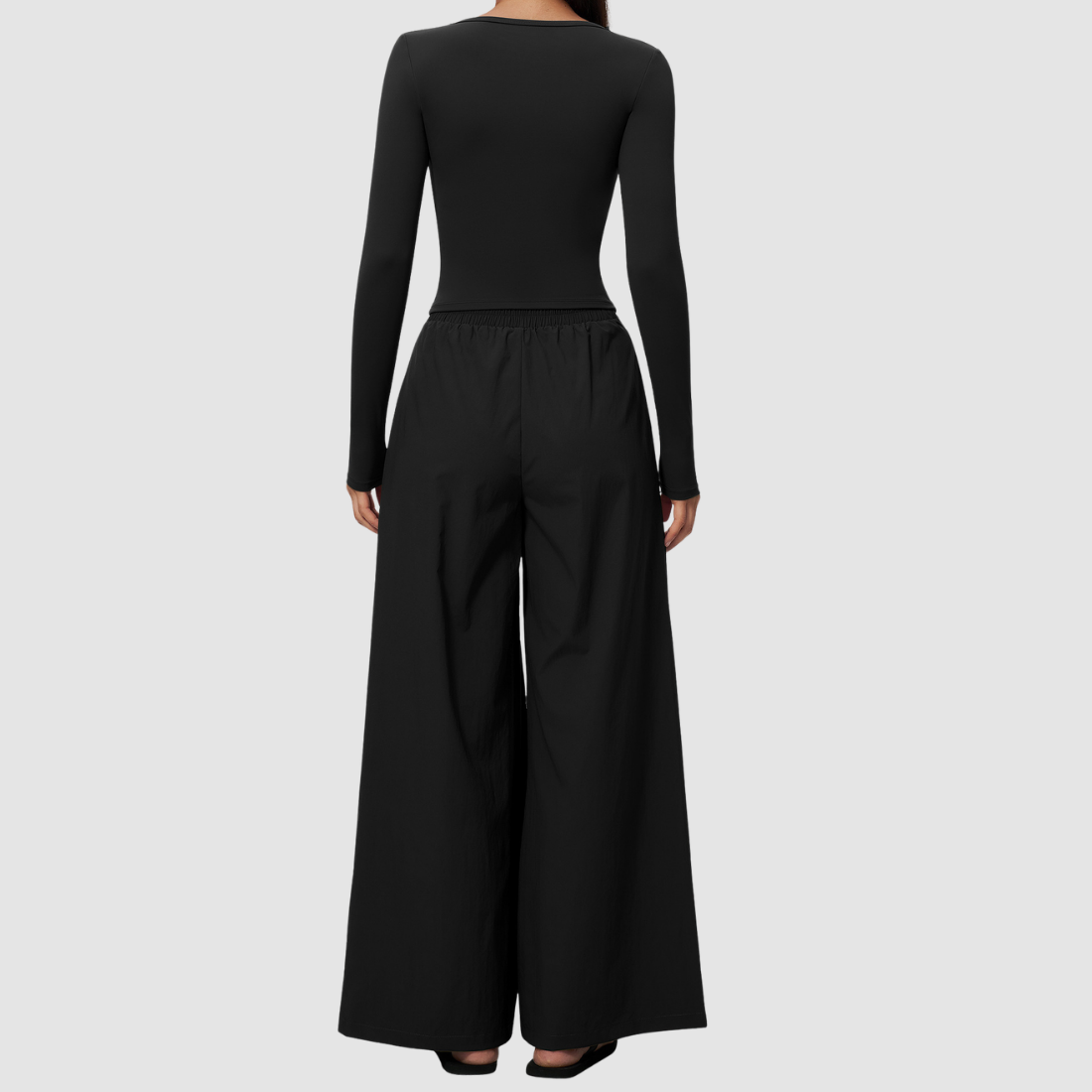 Wholesale Women's Brushed V-Neck Long Sleeve Top & Wide-Leg Pants Yoga Set