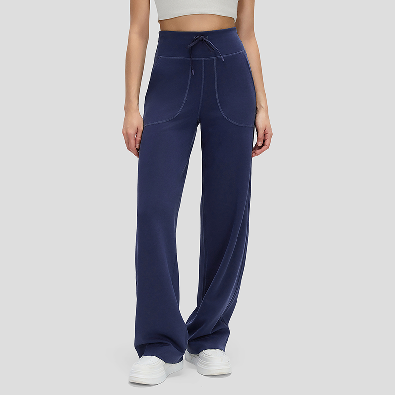 Wholesale Women's High-Waist Flowy Wide-Leg Pants – Drawstring Waist Relaxed Pilates Yoga Trousers