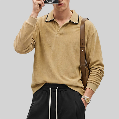 Wholesale Vintage Fleece Polo Sweatshirt – Heavyweight Loose Pullover