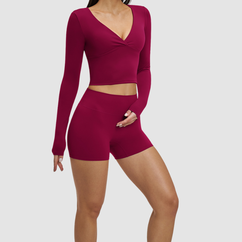 Wholesale long sleeved top+high-heeled tight shorts | Wonderxfans bulk activewear