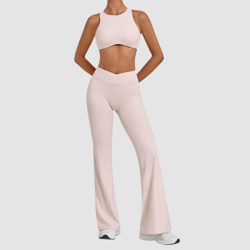 Wholesale Women's Sleeveless Yoga Set – Tummy Control Butt-Lifting Flare Pants 1081+9089