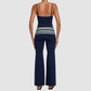 Wholesale Women's Retro Print Yoga Fake Two-Piece Vest+Flared-Leg Pants Set