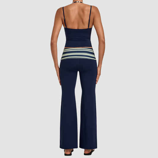 Wholesale Women's Retro Print Yoga Fake Two-Piece Vest+Flared-Leg Pants Set