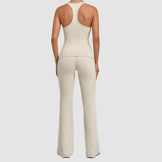 Wholesale Women's Racerback Yoga Set – Double-Layer Chest Pad Cross Waist Flare Pants