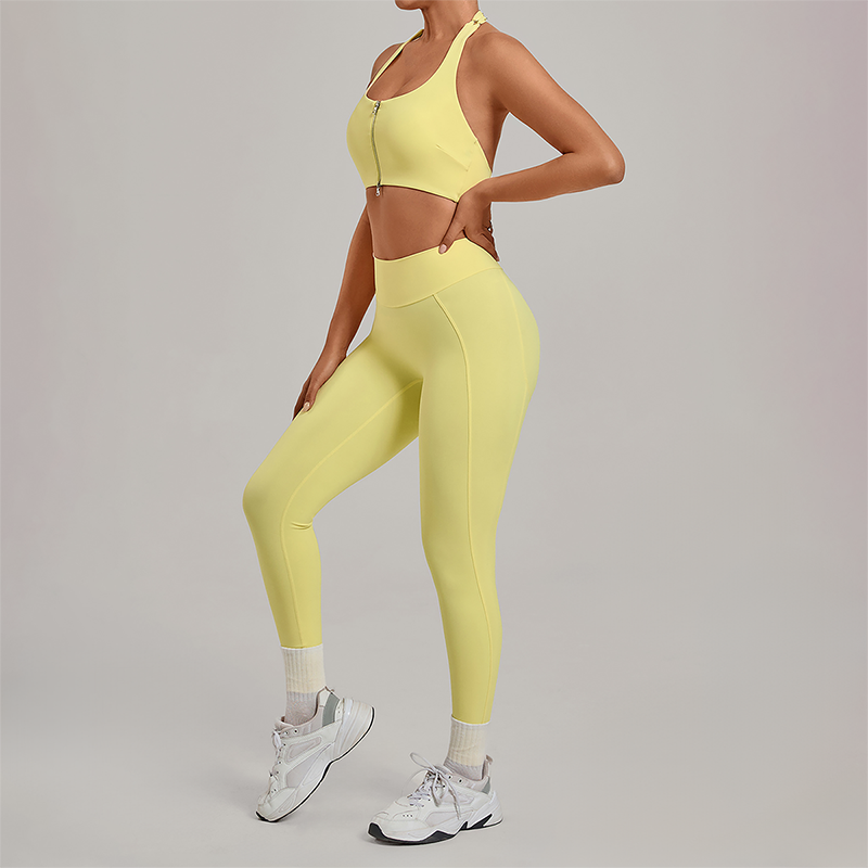 Wholesale Zipper Tank Top+Highlighted Legging 2-piece Set