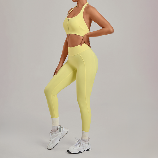 Wholesale Zipper Tank Top+Highlighted Legging 2-piece Set