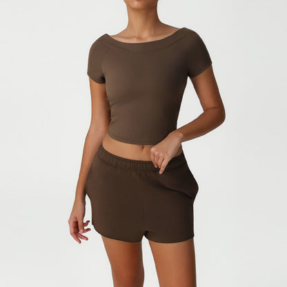 Cropped T-Shirt + Loose Sports Shorts 2-Piece Set