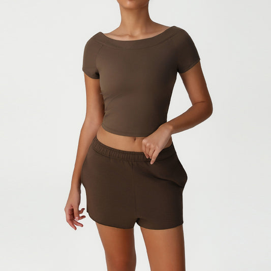 Cropped T-Shirt + Loose Sports Shorts 2-Piece Set