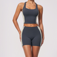 Wholesale Women's Colorblock Bare-Feel Yoga Set Tank Top & Shorts w/ Chest Pad