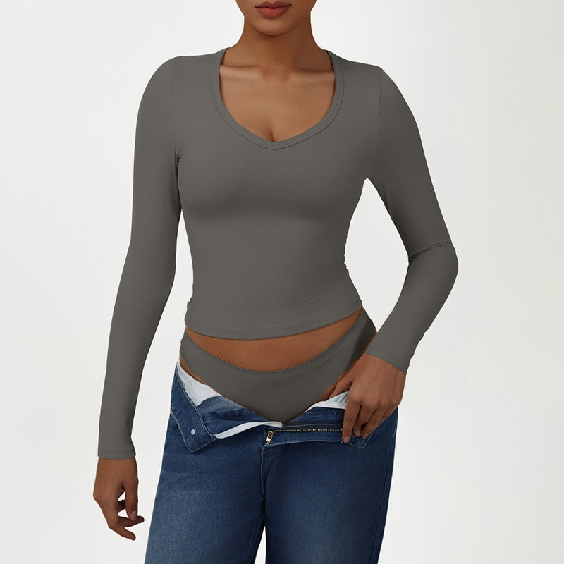 Snug-Fit V-Neck Long Sleeve
