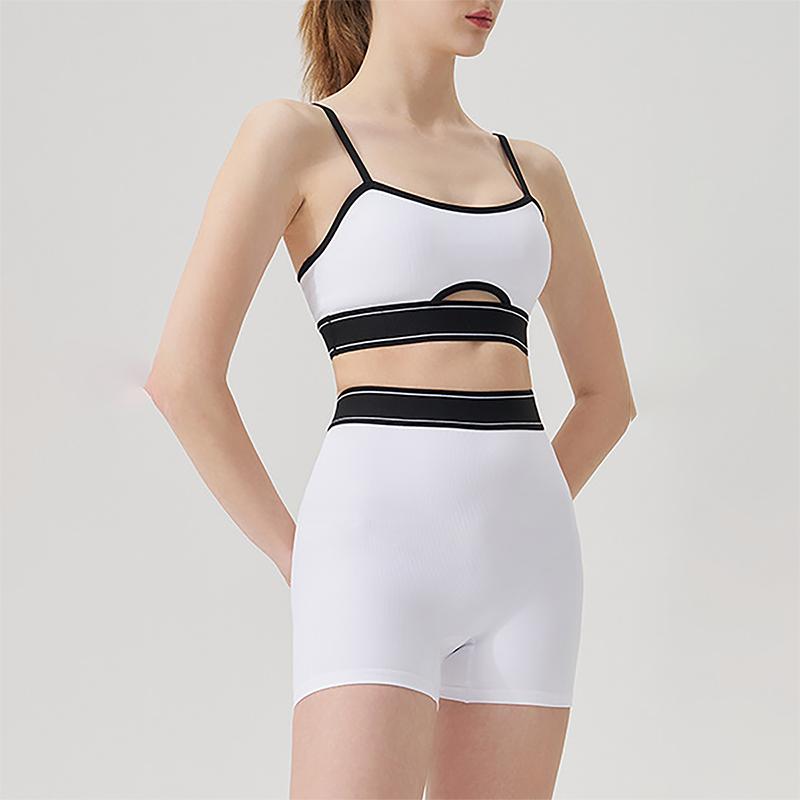 Wholesale color blocked backless vest+high waisted shorts 2-piece Set