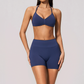 Wholesale Women's Seamless Yoga Set: Halter Open-Back Sports Bra & Shorts – Quick-Dry Lycra w/ Chest Pad