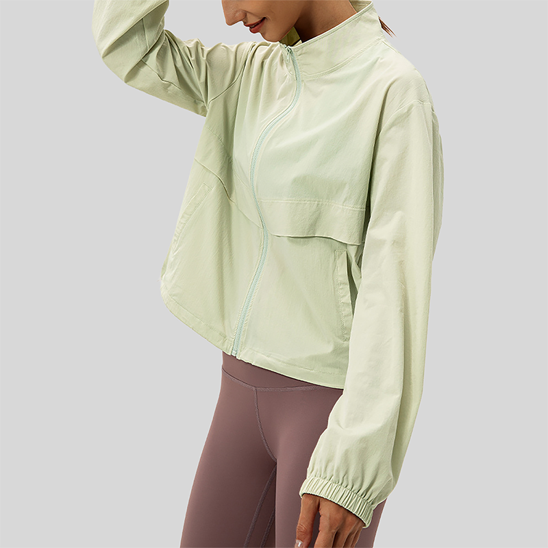 Women's Outdoor Windbreaker Loose Casual Yoga Jacket with Stand Collar