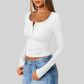 Wholesale Women's Button V-Neck Long Sleeve Ribbed Knit Top