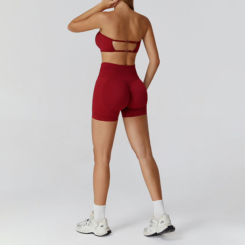 Seamless Tube Sports Bra + High-waisted shorts 2-Piece Set