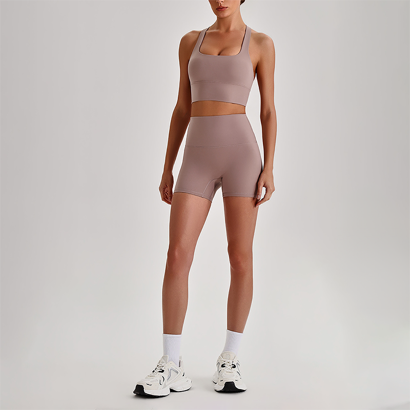 Wholesale Cross-Back Sports Bra & High-Waist Biker Shorts Set – Naked-Feel Quick-Dry Yoga 2-Piece